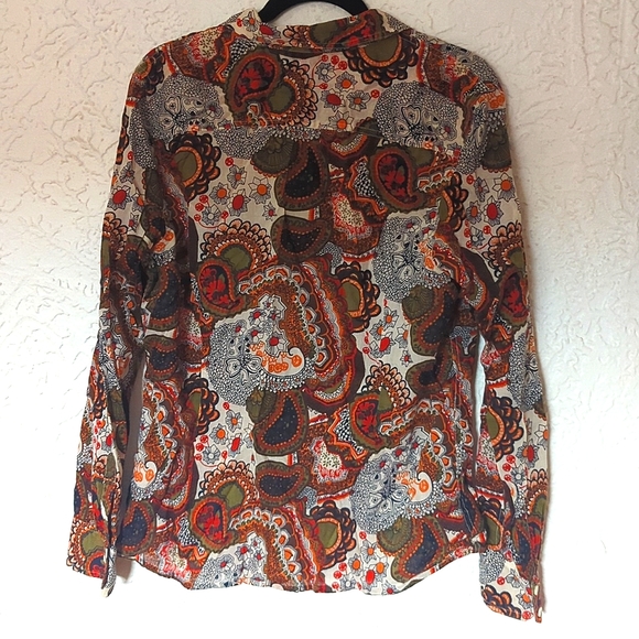 60s 70s Retro Groovy Flower Power Psychedelic Print Button Up Blouse Shirt - Picture 2 of 7